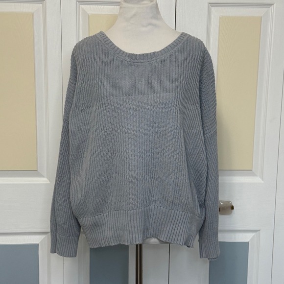 CAbi Sweaters - Cabi Fair Plat Sweater 3522 Gray Blue Knit Sweater Large Full Zip Back Pullover